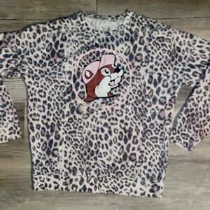 Leopard Print Long Sleeve Top with Bucee on the front.